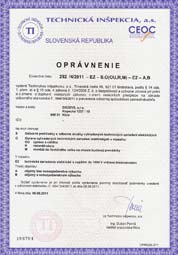 Oprávnenie - technická inšpekcia